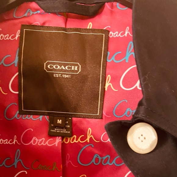 Coach Women’s Navy Blue Mid Length Pink Lining Logo Long Sleeves Trench - Picture 9 of 11